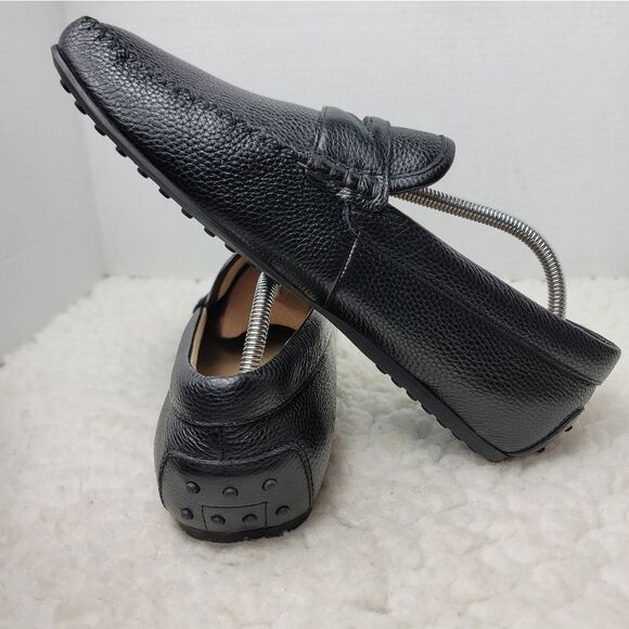 Louis Feraud Paris Mens Driving Boat Loafer Size 9.5 Black Pebbled Leather Shoes